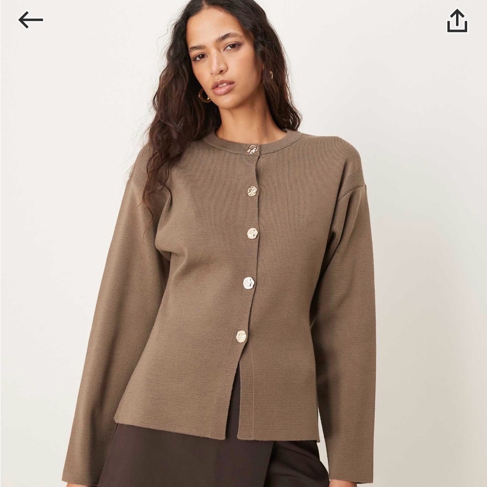 Women’s Crewneck Button-Front Sweater Cardigan - Brown